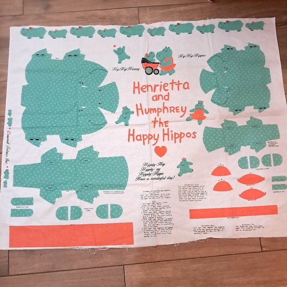 Henrietta & Humphrey the Happy Hippos‎ Cut Sew Fabric Panel Joan Kessler Concord